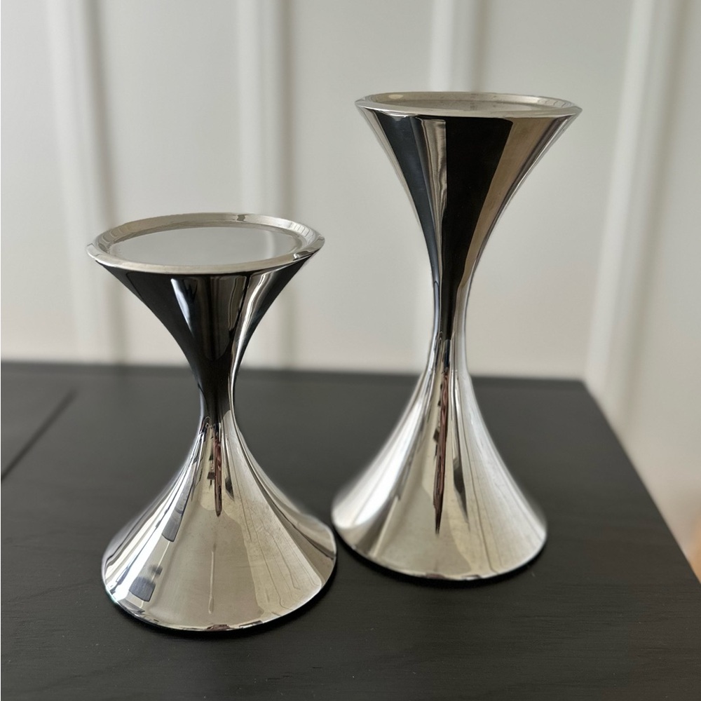 Crate & Barrel Robert Welch Set of 2 Arden Candlesticks 18/10 Stainless Steel